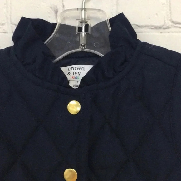Crown & Ivy 2T Navy Blue Quilted Snap Button Vest - Picture 3 of 5